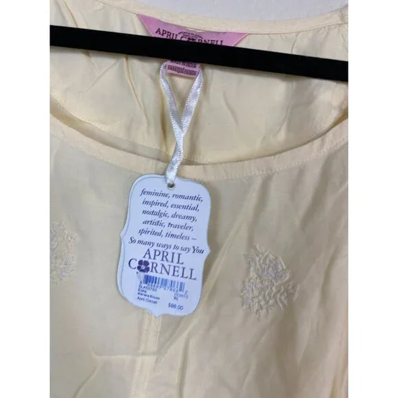 NEW April Cornell Long Sleeve Tunic Top Women size XL Butter Yellow Floral Boho - Picture 16 of 16